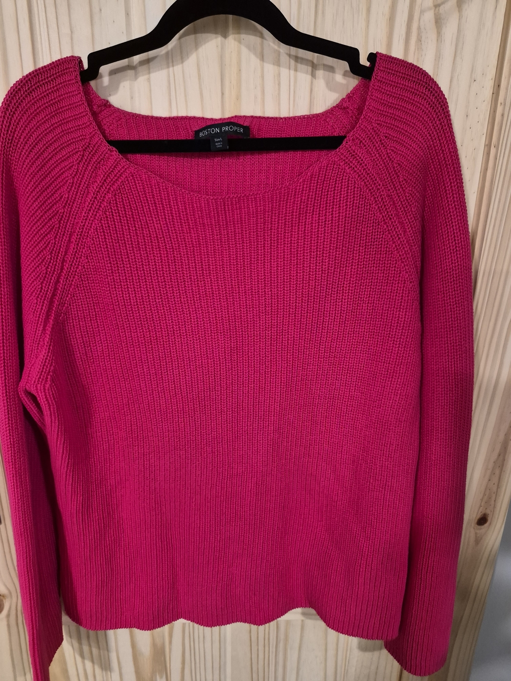 Boston Proper Bright Pink Scoop-Neck Ribbed Sweater